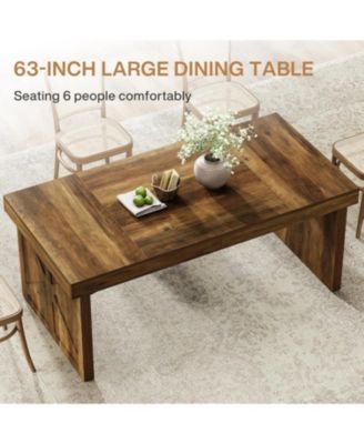 63" Rustic Wooden Dining Table for 6, Rectangular Kitchen Table with Sturdy Pedestal Base