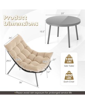 3 Pieces Conversation Set with Cushioned Papasan Chairs