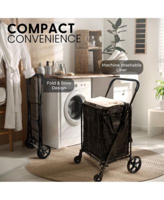 Folding Utility Cart with Liner, Heavy-Duty, 360&amp;#xB0; Swivel Wheels, 70 lb Capacity, Portable for Groceries, Laundry &amp; More (Blue)