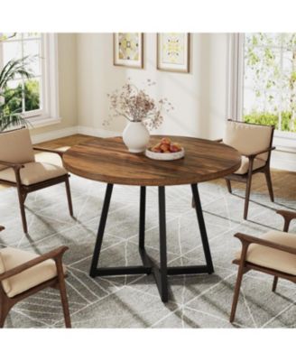 Round Dining Table for 2, 31.5" Industrial Kitchen Table with Metal Base, Small Table for Dining Room
