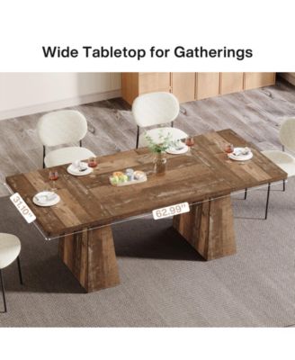 63-Inch Dining Table with Double Pedestal Base, Modern Kitchen Tabl, Espresso Brown