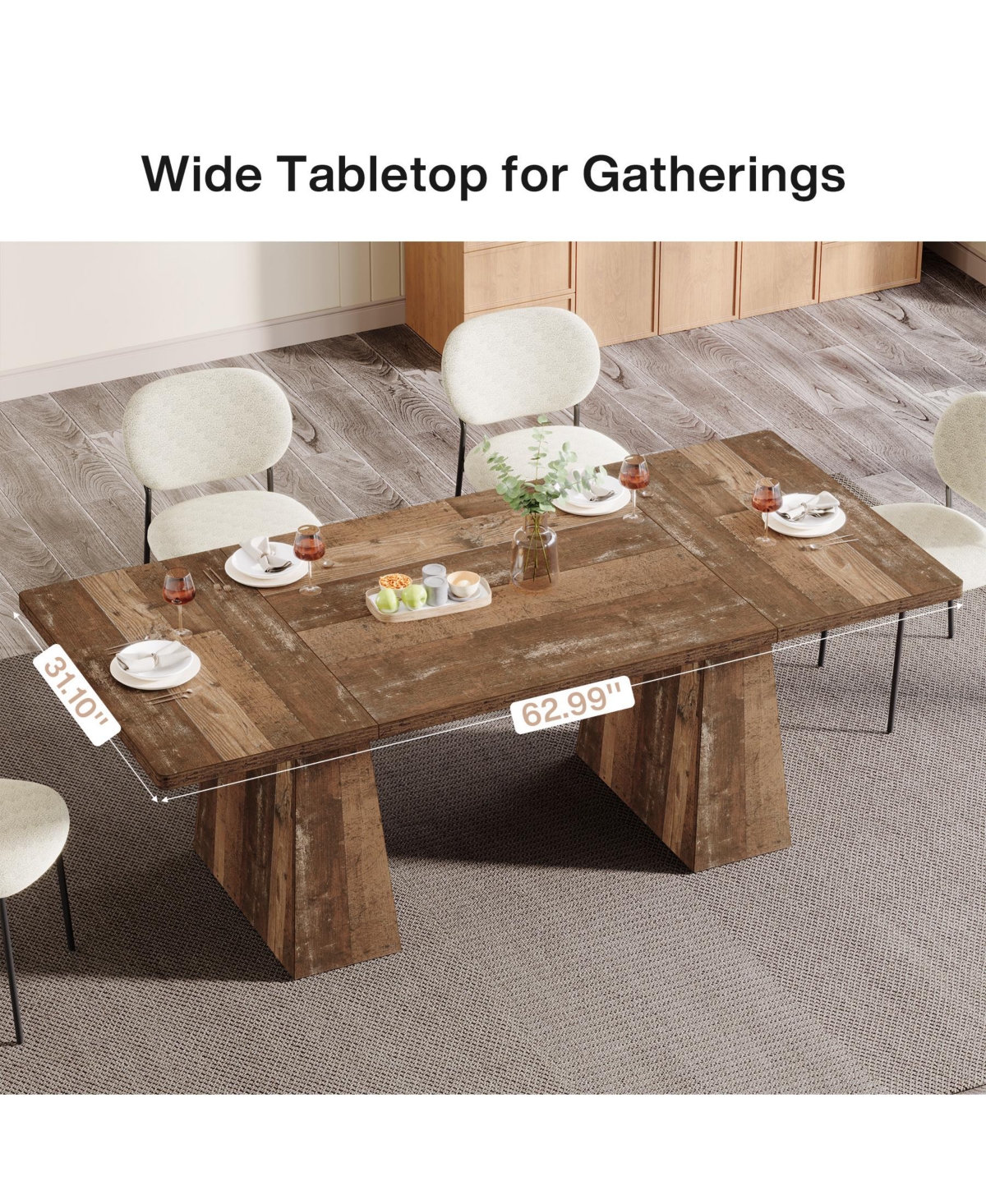 Tribesigns 63-Inch Dining Table with Double Pedestal Base, Modern Kitchen Tabl, Espresso Brown