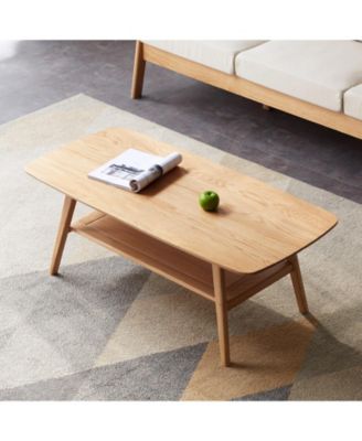 Solid Wood Center Table with Storage Shelf in Natural Finish