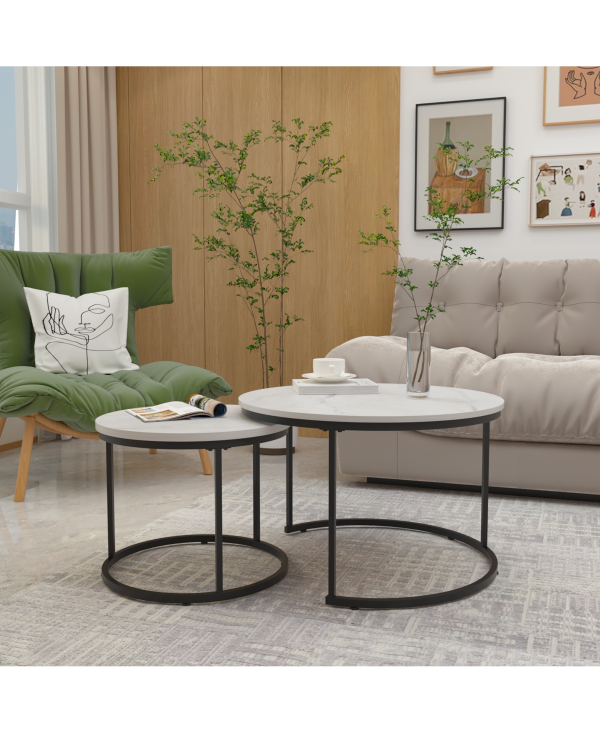 sumyeg Industrial Nesting Coffee Table Set of 2 with Wood Finish and Metal Frame