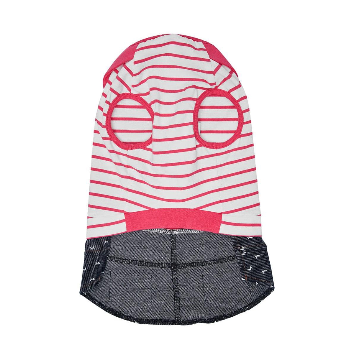 Dogs & Cats Co. Striped Sailor Dog Dress with Denim Skirt Anchor Embroidery Pink Indigo