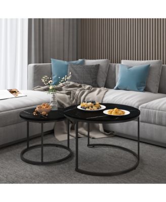 Industrial Nesting Coffee Table Set of 2 with Wood Finish and Metal Frame