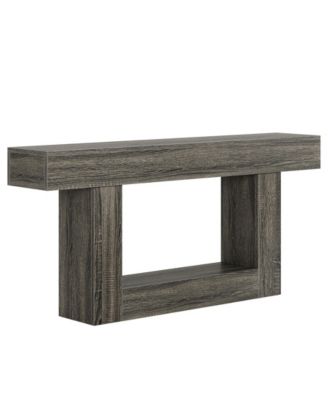 63-Inch Farmhouse Wood Console Table with U-Shaped Base, 2-Tier Narrow Sofa Table for Entryway & Living Room