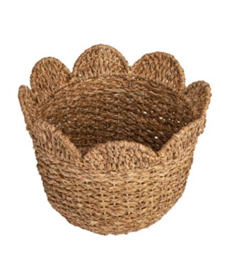 Braided Bankuan and Rattan Baskets with Scalloped Edge, Natural, Set of 3