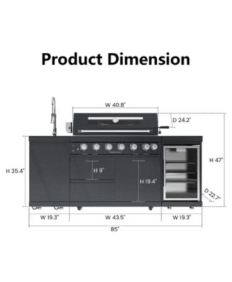 6-Burner Outdoor Kitchen Island Grill Set with Refrigerator, Sink & Granite Tops