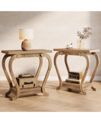 End Table, 2-Tier Bedside Accent Furniture for Living Room, Small Spaces, Bedroom, Brown