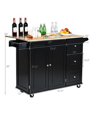 Drop-Leaf Kitchen Island Trolley Cart Wood Storage Cabinet w/ Spice Rack