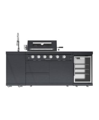 46" 4-Burner Gas Grill Outdoor Kitchen with Fridge, Rotisserie & Granite Counter