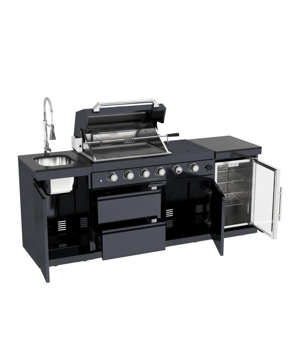 Mondawe 46" 4-Burner Gas Grill Outdoor Kitchen with Fridge, Rotisserie & Granite Counter