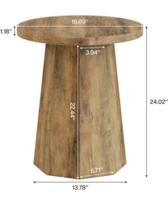 Farmhouse Round End Table, Wooden Couch Side Table with Octagonal Base