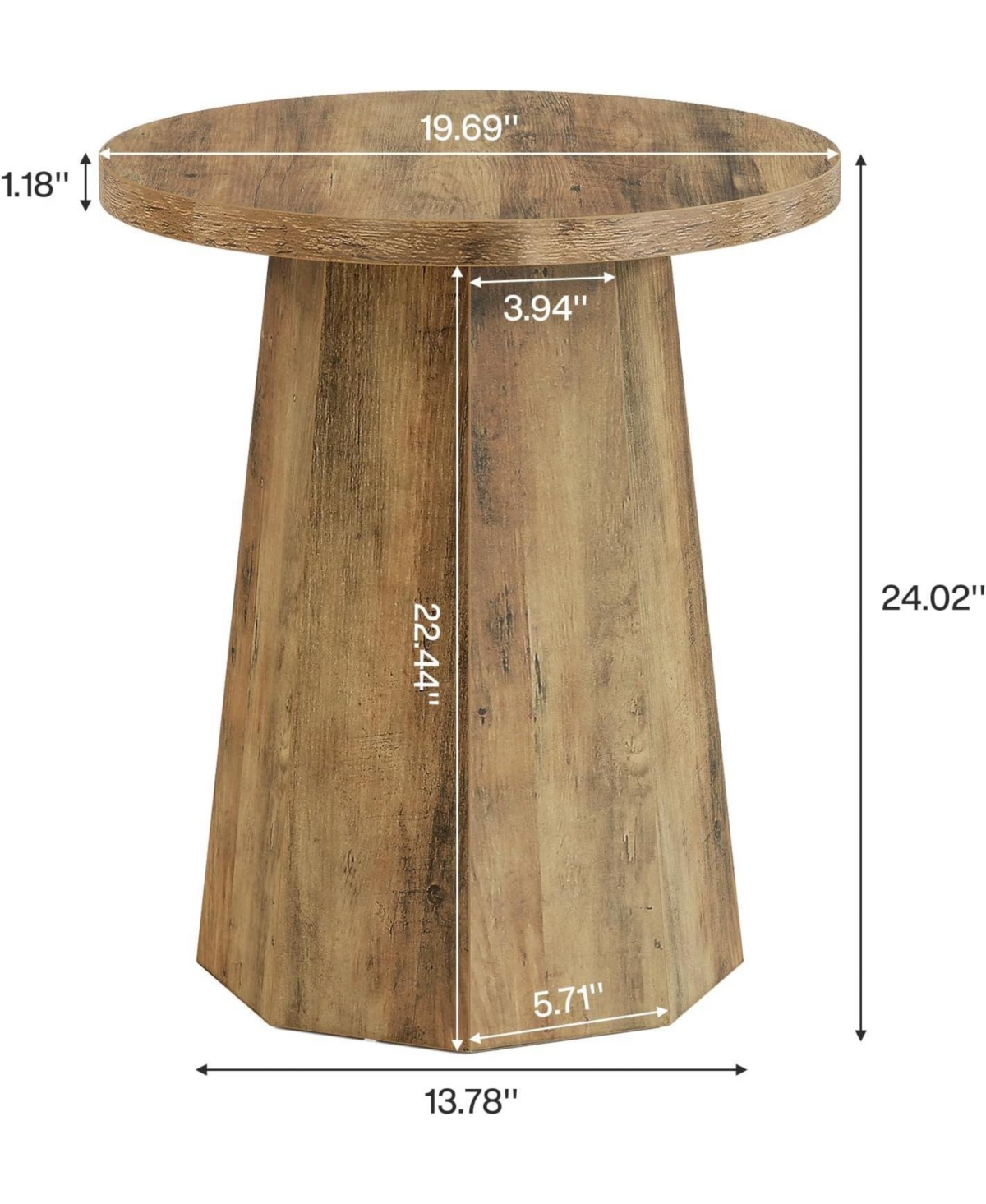 Tribesigns Farmhouse Round End Table, Wooden Couch Side Table with Octagonal Base