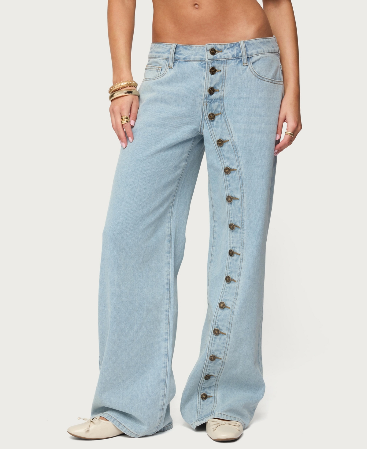 Edikted Women's Adison Button Low Rise Baggy Jeans
