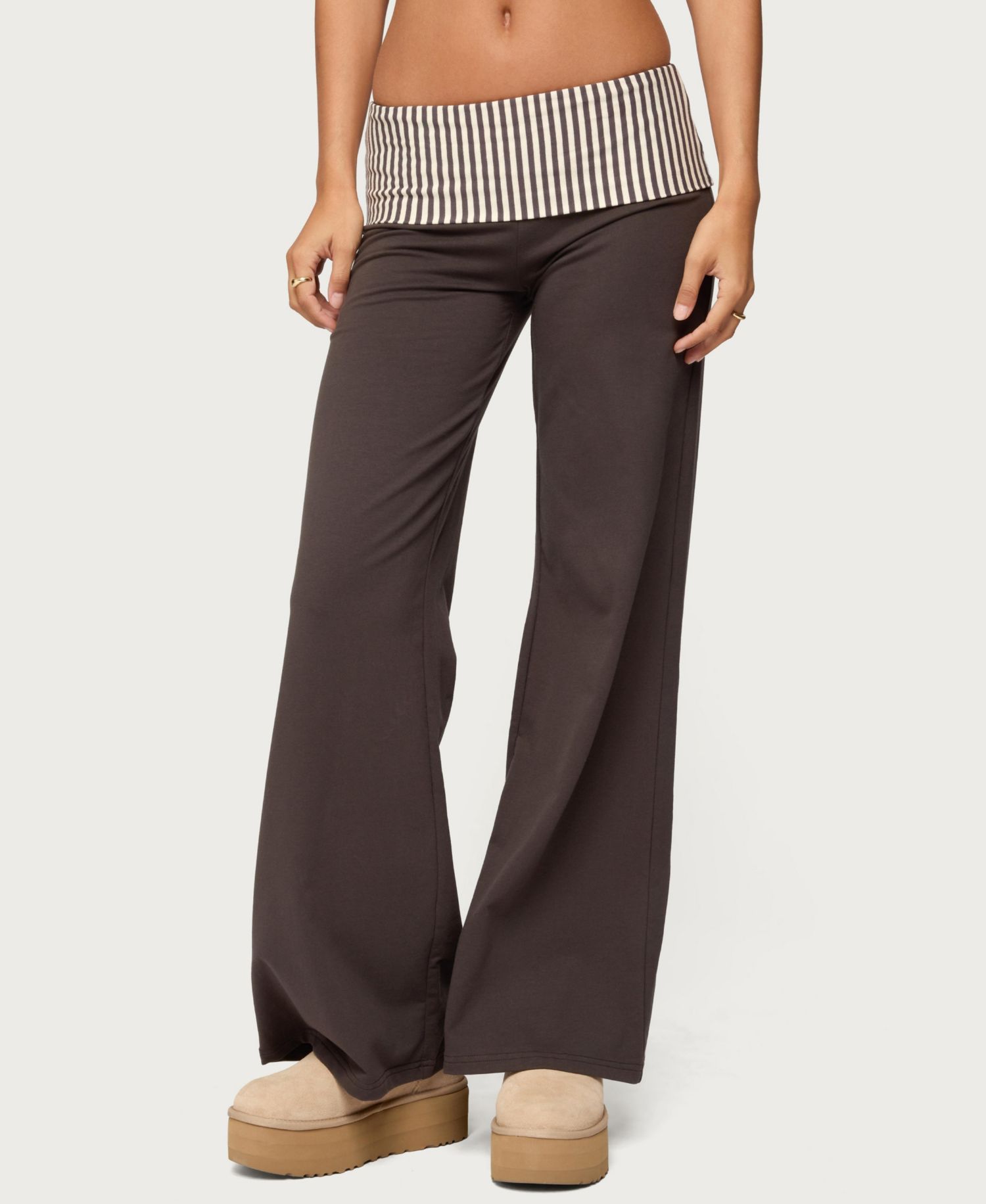 Women's Meshey Striped Foldover Pants