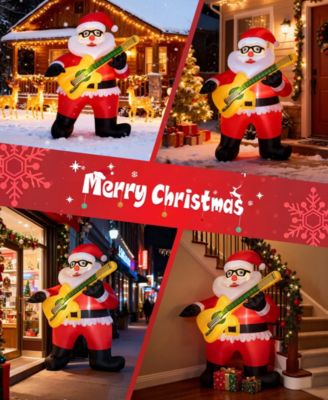 6FT Inflatable Santa Claus with Guitar and LED Lights, Outdoor Christmas Decoration