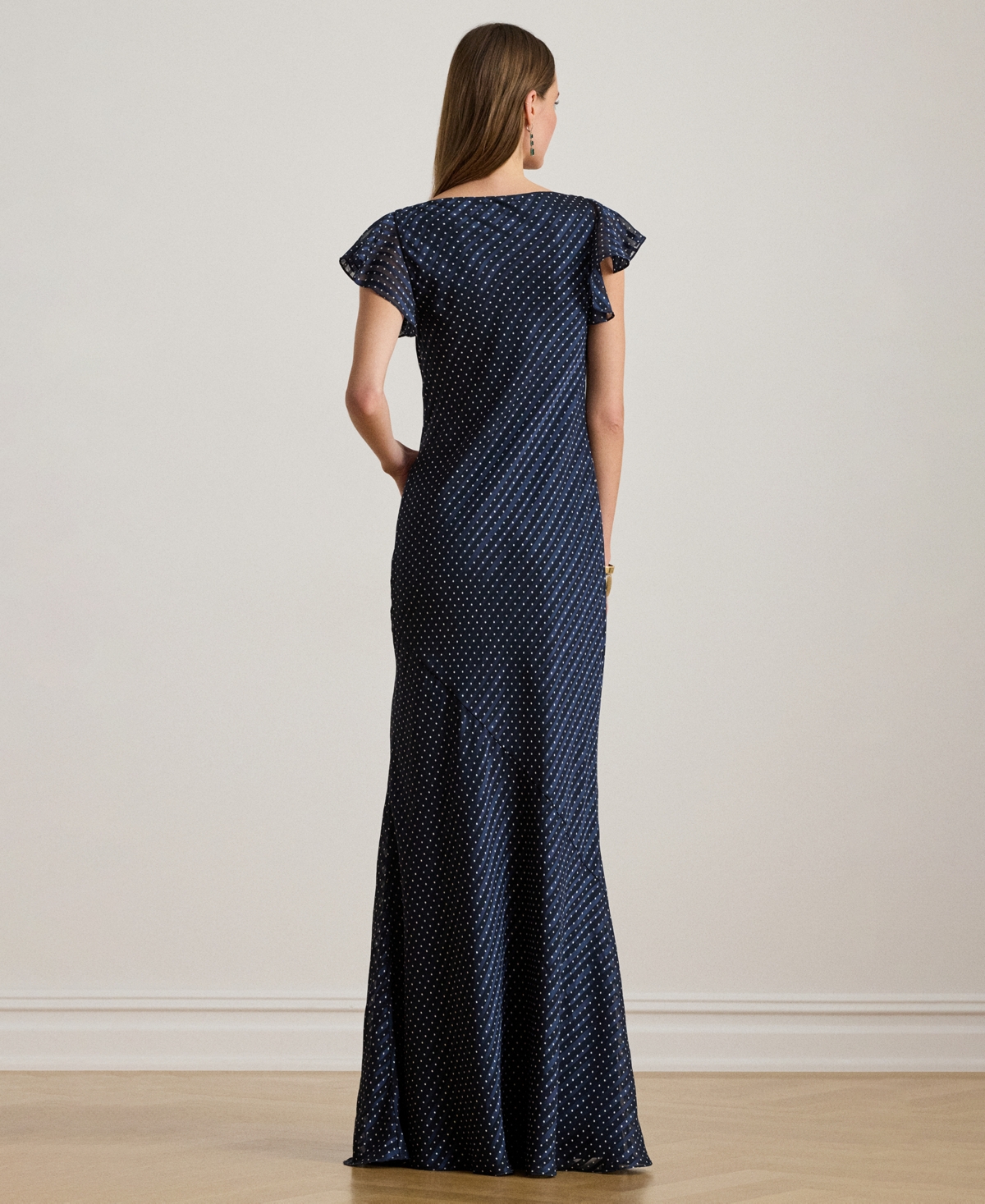 Lauren Ralph Women's Polka-Dot Burn-Out Satin Cowlneck Gown