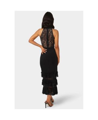 Women's Halter Tiered Lace Midi Dress