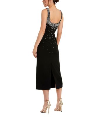 Women's Beaded Crepe Scoop Neck Sleeveless Midi Dress