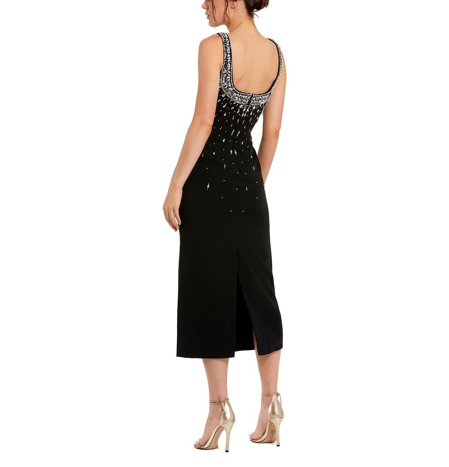 Женское платье Mac Duggal Beaded Crepe Scoop Neck Sleeveless Midi, цвет: Чёрный — фото 6