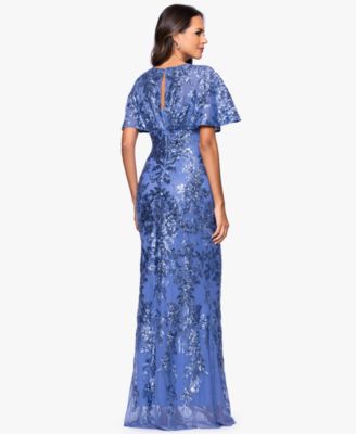 Petite Sequin Detail V-Neck Long Sheath Dress