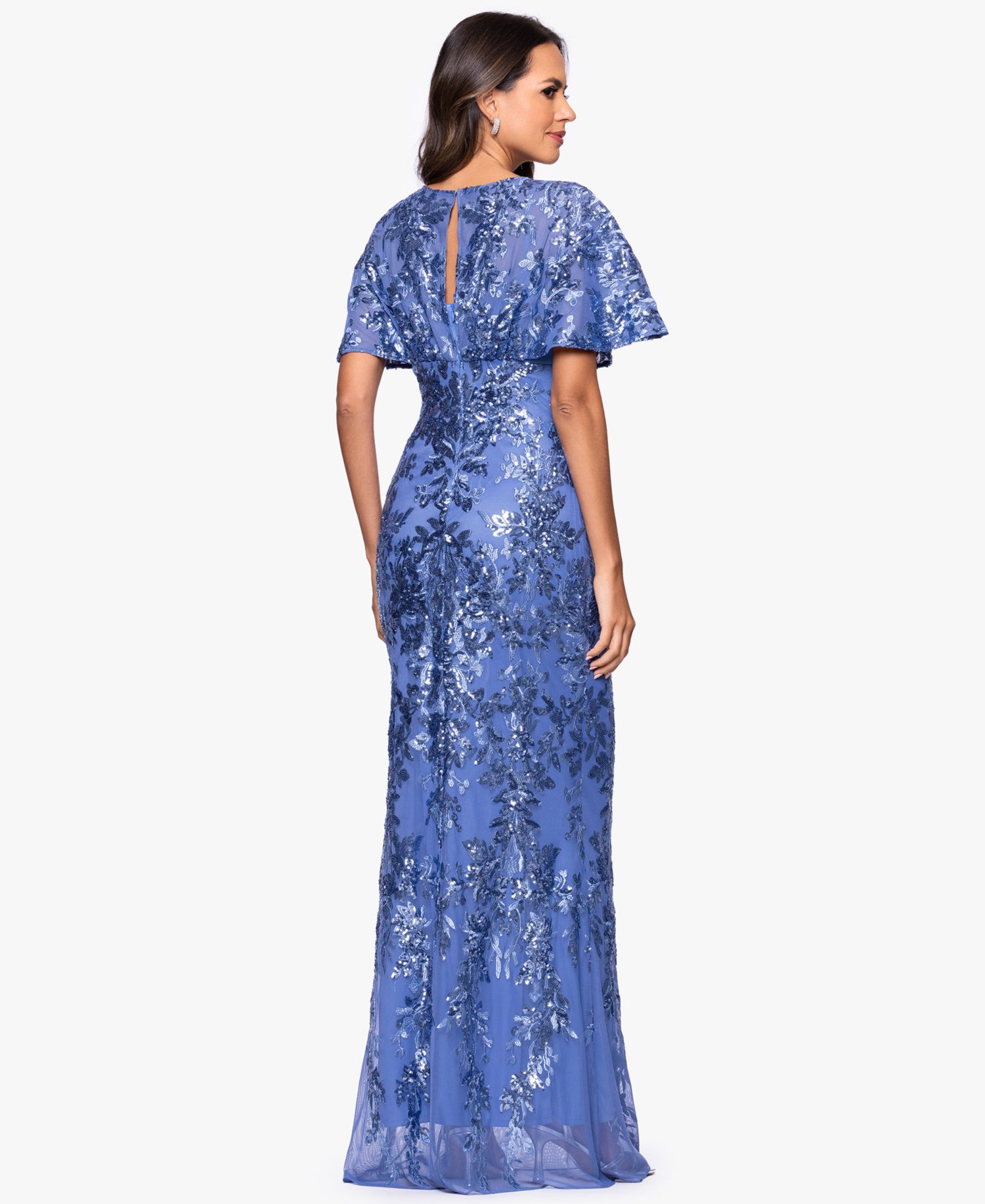 Petite Sequin Detail V-Neck Long Sheath Dress