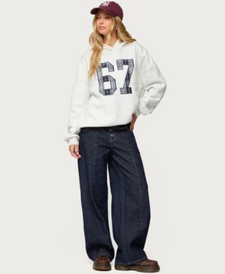 Women's Polley Button Up Low Rise Baggy Jeans