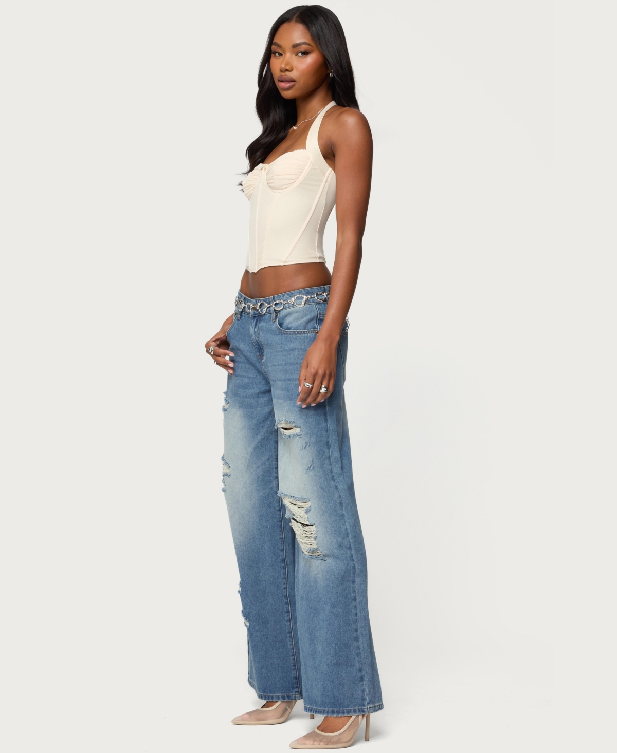 Edikted Women's Frye Distressed Low Rise Baggy Jeans