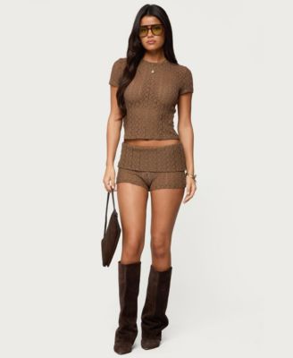 Women's Rye Sheer Textured Foldover Shorts