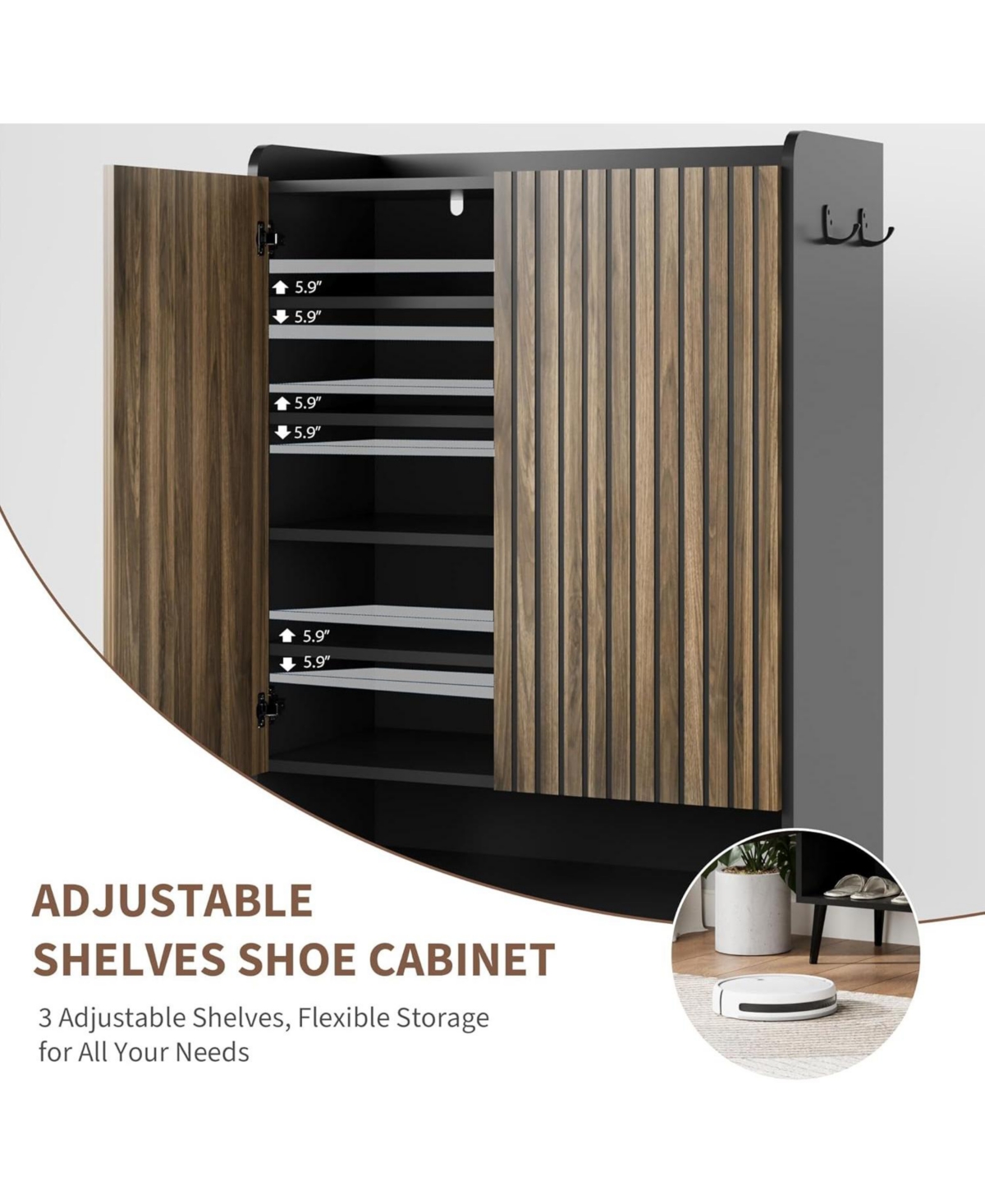 gaomon Large 6-Tier Shoe Cabinet with 2 Doors, Handleless Organizer Hooks, Freestanding Entryway Storage