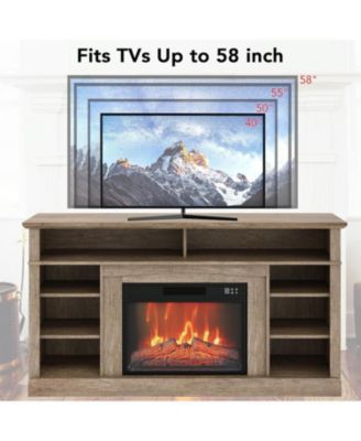 Fireplace TV Stand for 58" TV, 23" Fireplace Insert with Remote, LED Flame, Timer, Media Console, Freestanding