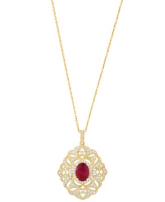 EFFY Collection - Ruby (1-3/8 ct. t.w.) & Diamond (5/8 ct. t.w.) Pendant Necklace in 14K Yellow Gold