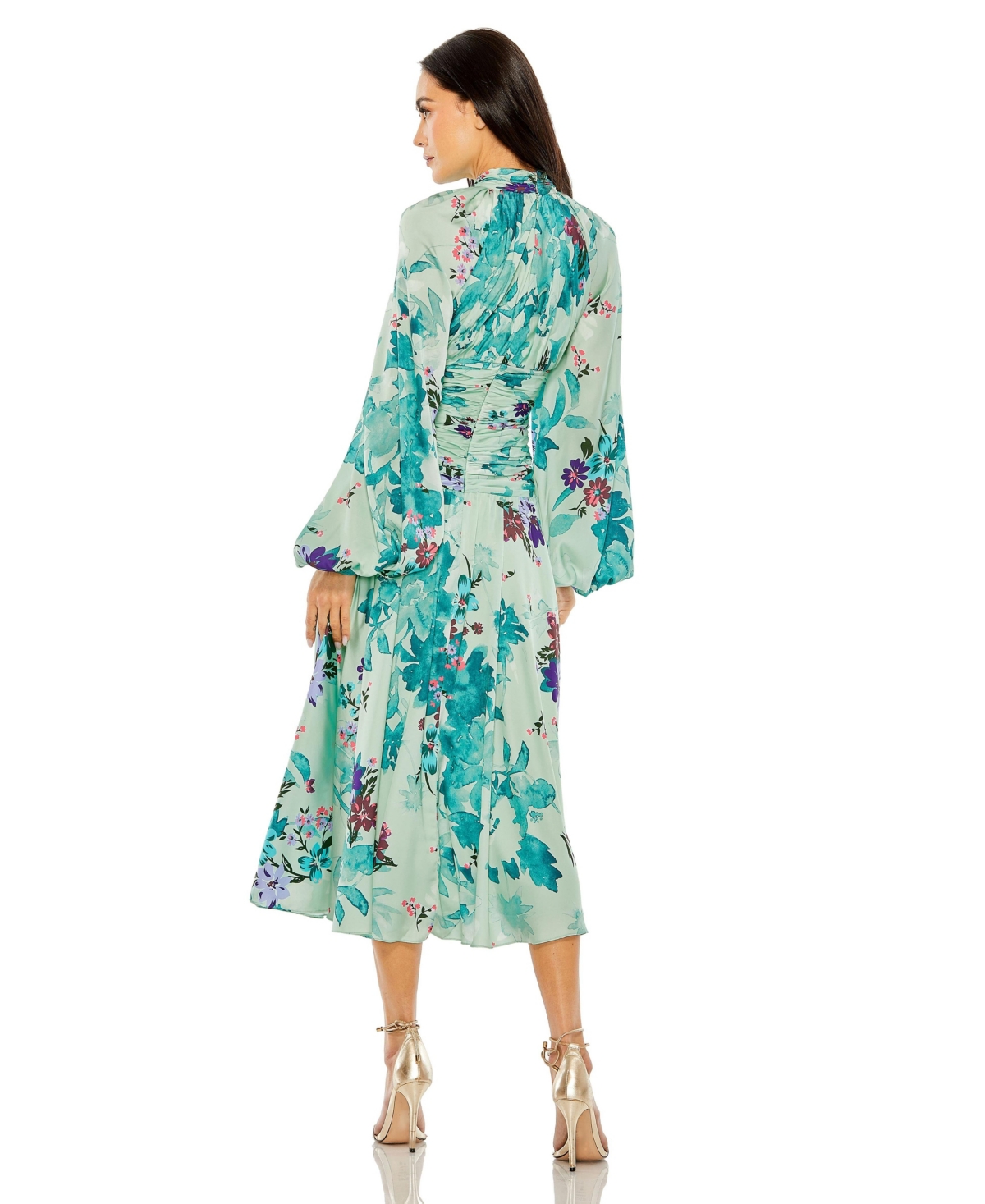 Mac Duggal Women's Keyhole Satin Long Sleeve Floral Gown