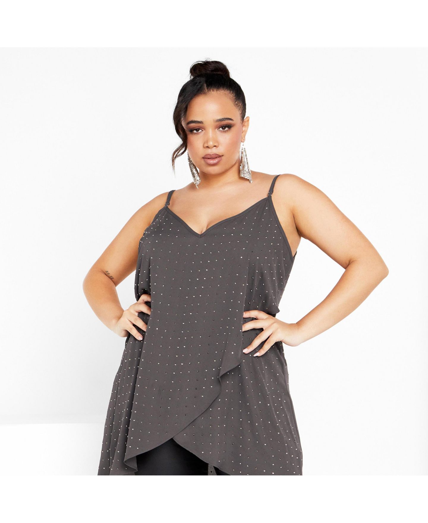 Женский топ CITY CHIC Plus Size Hi Lo Shine, цвет: Серый — фото 1
