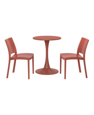 3-Piece Outdoor Round Metal Patio Dining Table Set With Stackable Patio Dining Side Chairs