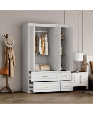 3-Door Big Wardrobe Armoires with Hanging Rod, 4-Drawers, Storage Shelves