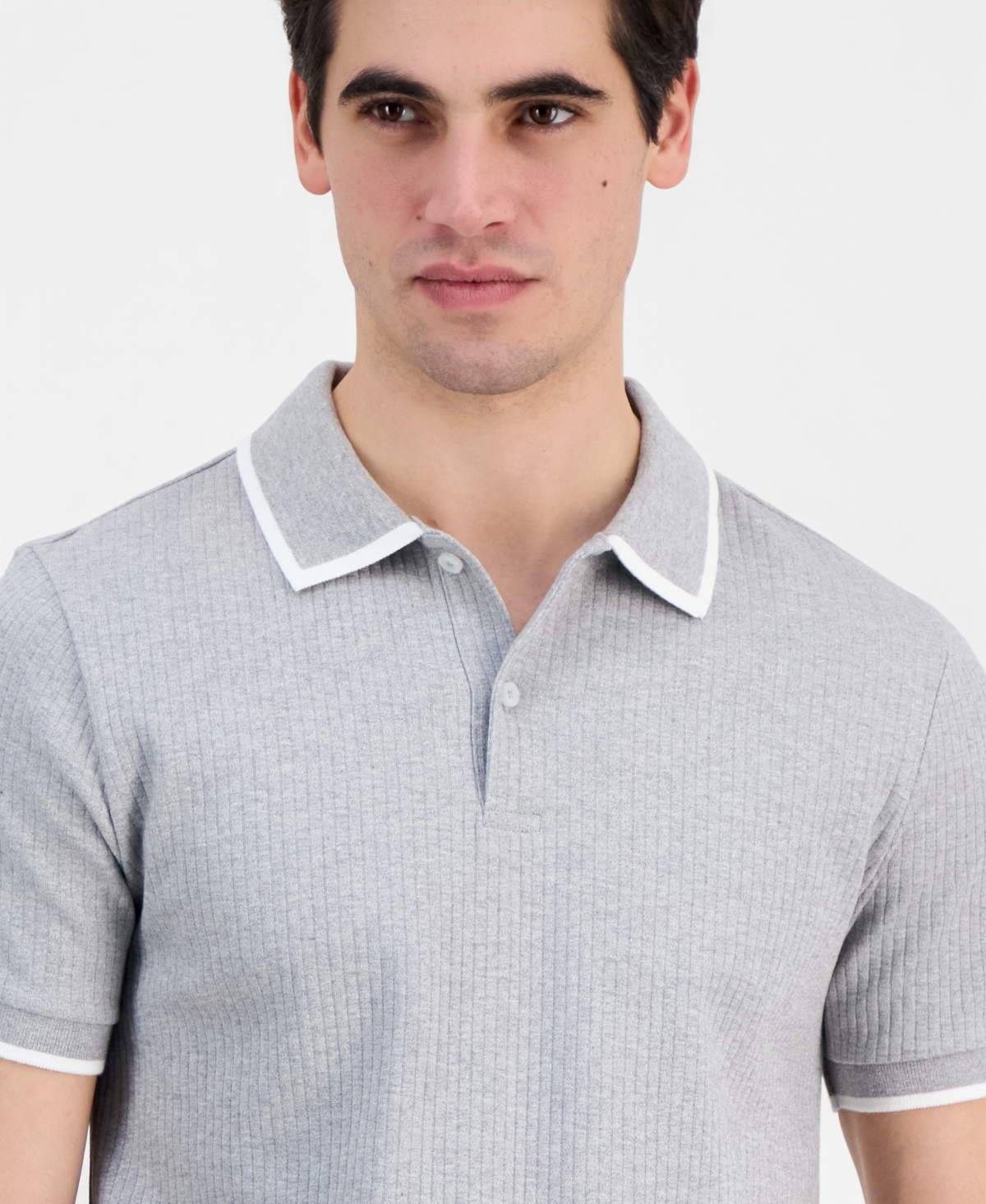 Guess Men's Bayside Rib-Knit Textured Tipped Polo Shirt