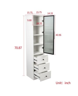 70.87" Tall Storage Cabinet with 1 glass Door and 3 Drawer Floor Cabinet for Living Room,Entryway,Kitchen