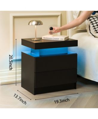 Modern LED Nightstand with 2 Drawers Bedside Table