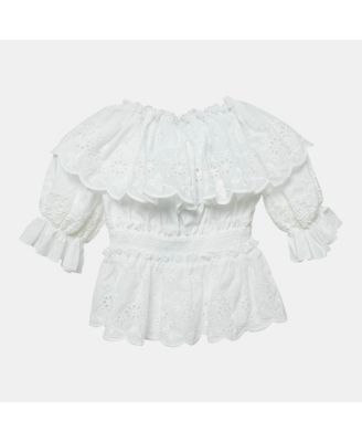 Women's White Broderie Anglaise Cotton Ruffled Top