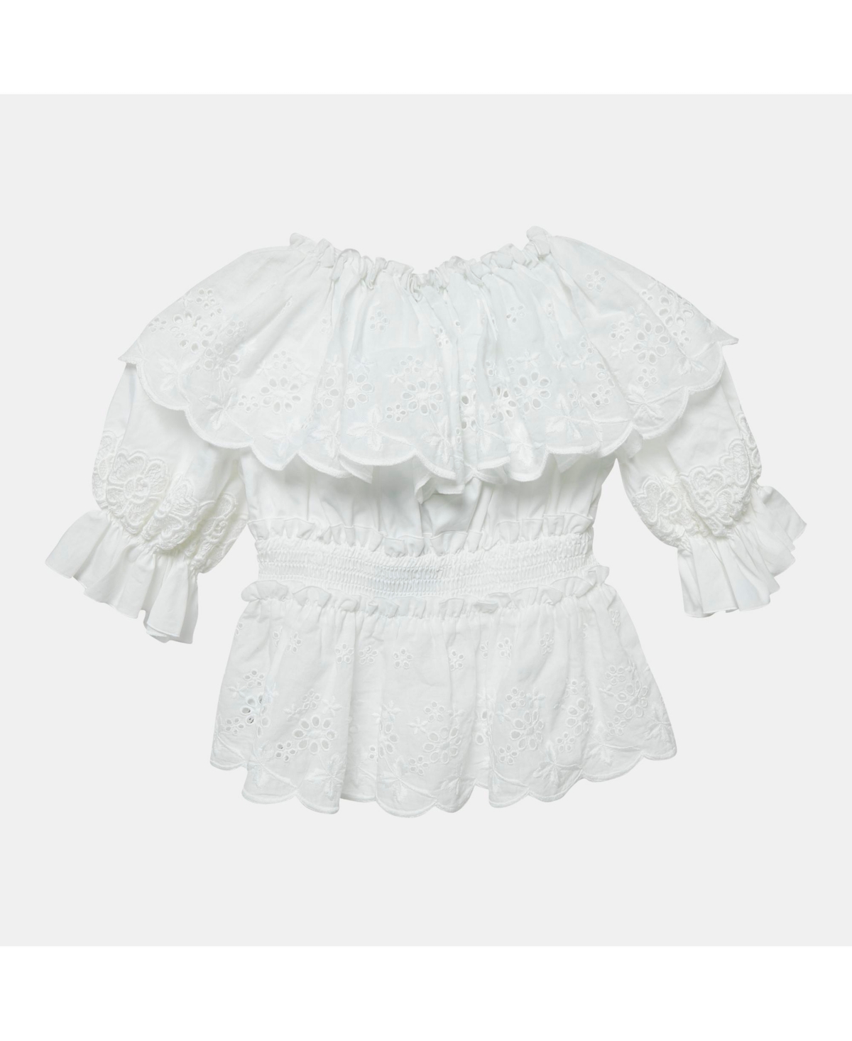 Pre-Owned Dolce & Gabbana Women's White Broderie Anglaise Cotton Ruffled Top
