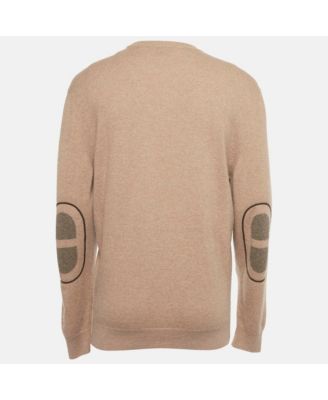 Men's Brown Leather Trim Cashmere Knit Sweater