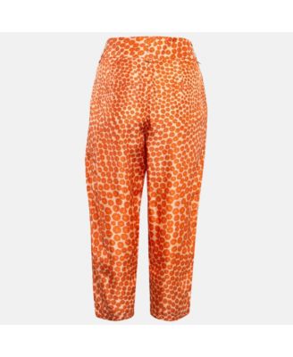 Women's Orange Ditsy Floral Print Silk Trousers