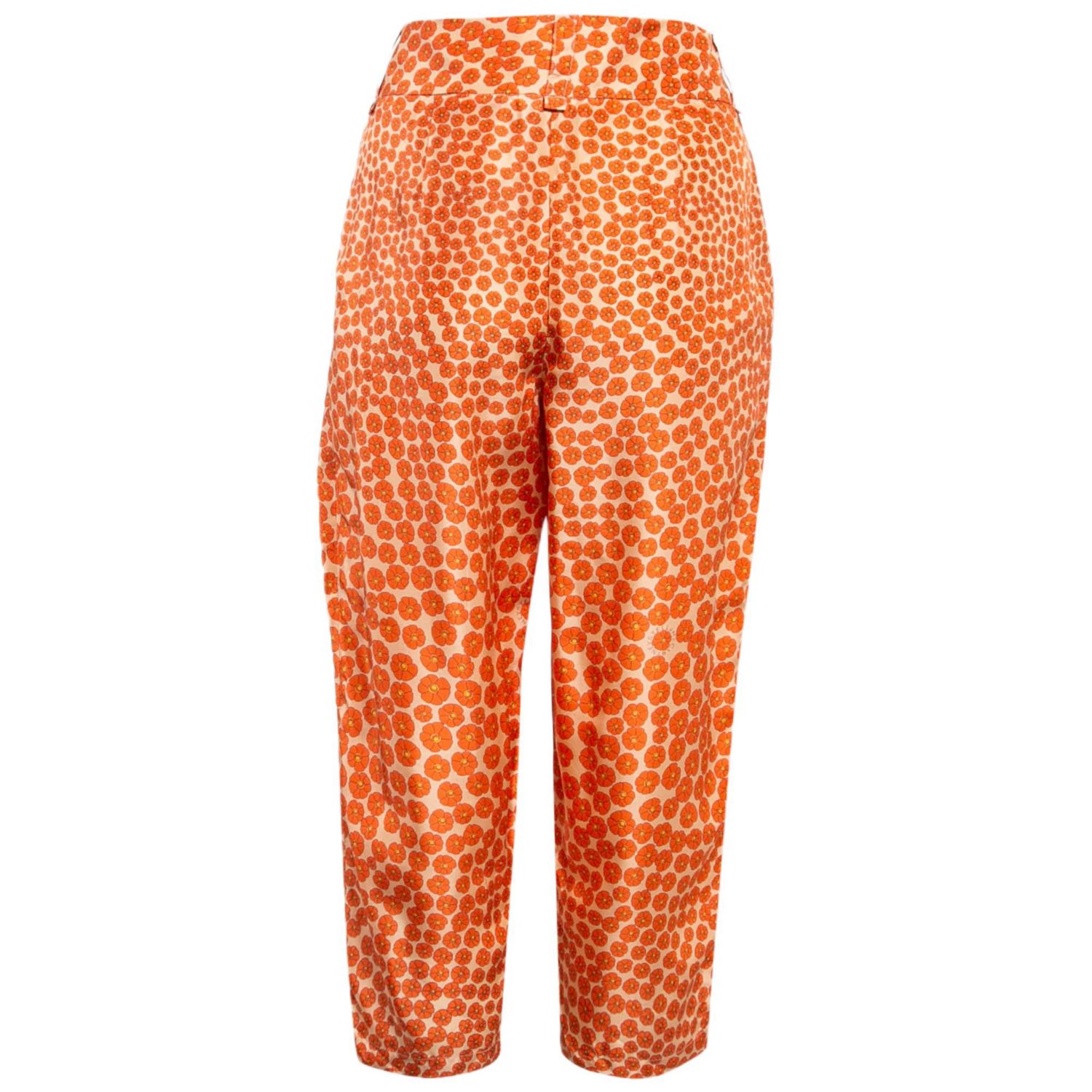 Women's Orange Ditsy Floral Print Silk Trousers