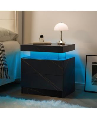 Modern LED Nightstand with 2 Drawers Bedside Table