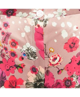 Women's Multicolor Floral Print Silk Straight Leg Pants