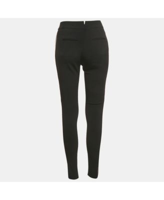 Women's Black Crepe Leather Trim Trousers
