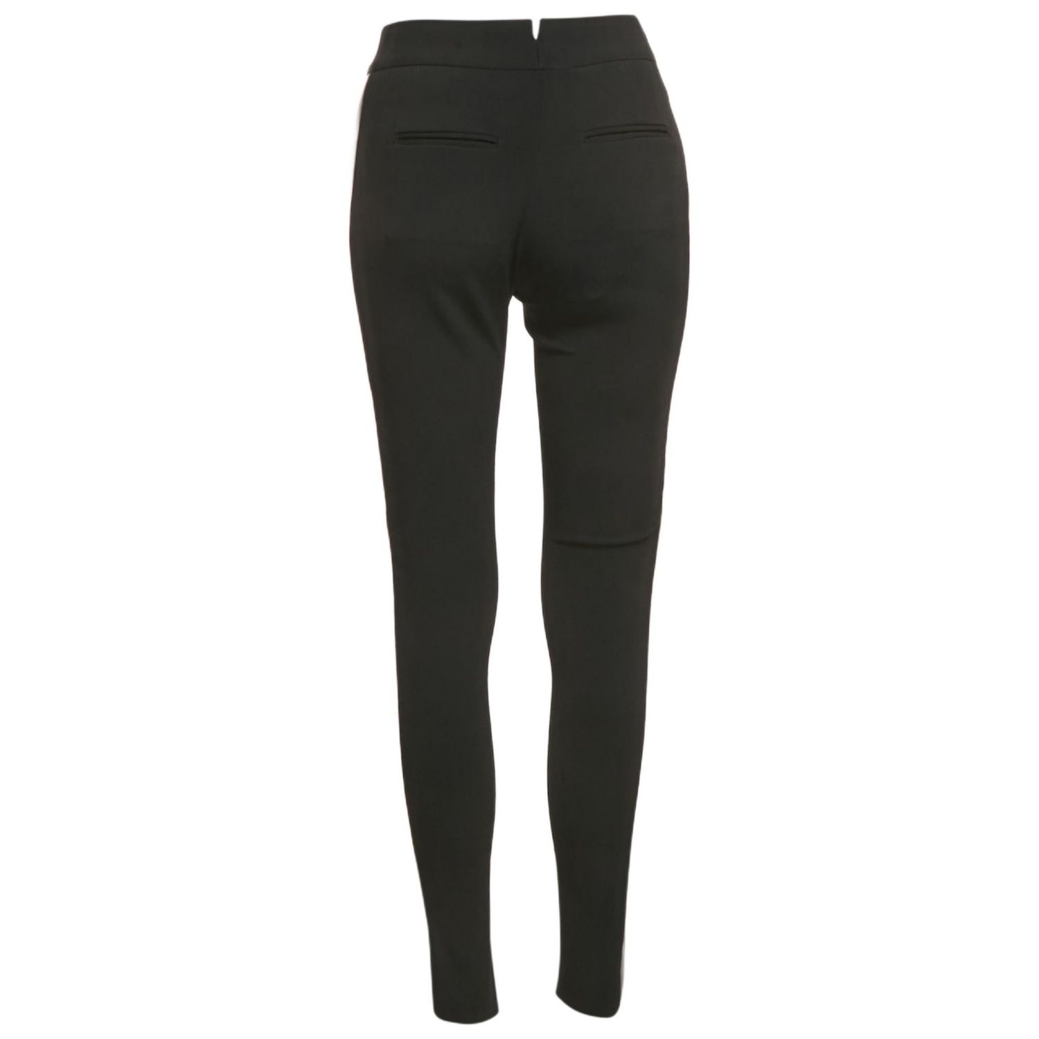 Women's Black Crepe Leather Trim Trousers